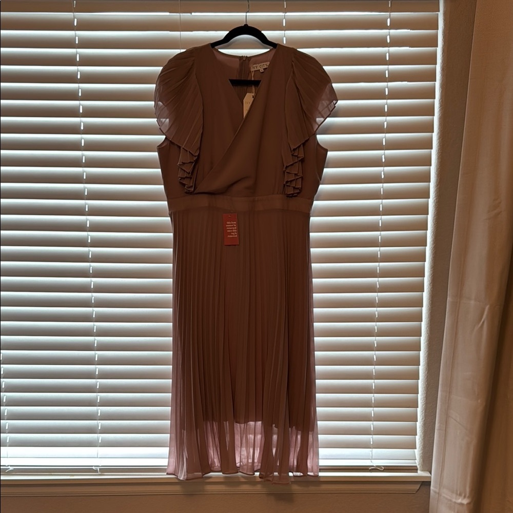 Ivy City Co Brown Pleated Wrap Midi Dress